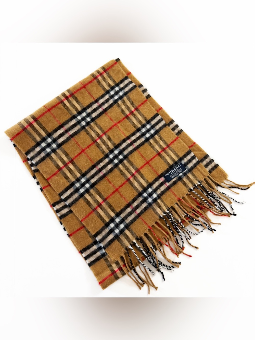 Burberry London Vintage 100% Cashmere Nova Check Fringe Scarf